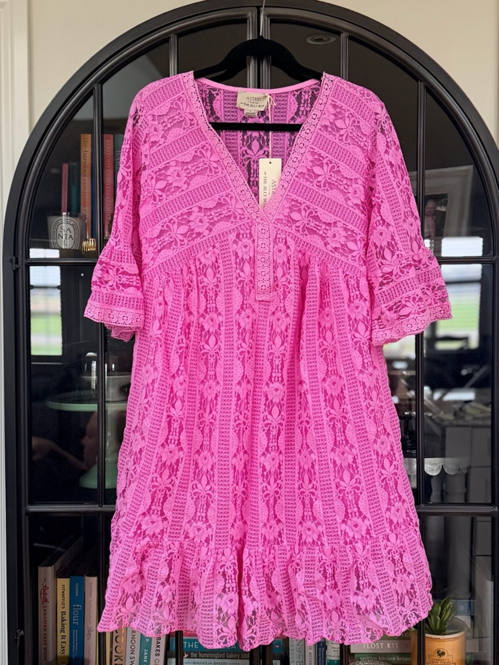 Astr Pink Floral Lace V-Neck Dress